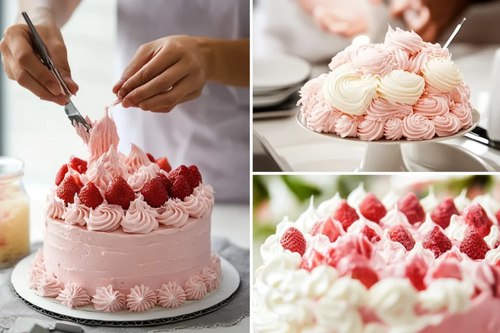 Assembling strawberry crunch cake