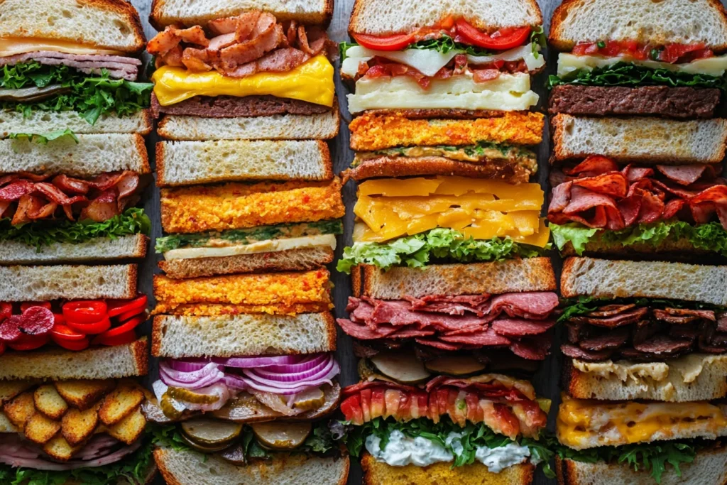 Different types of sandwiches with various fillings