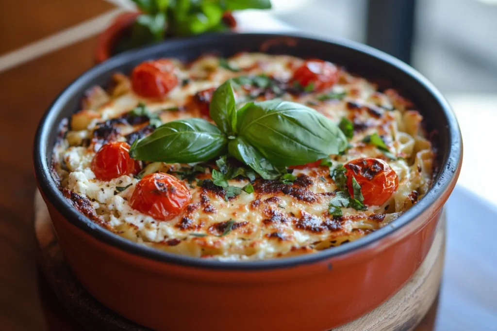 Baked Feta Pasta in a serving dish