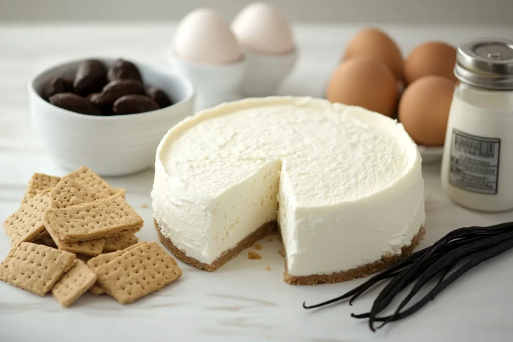 Essential dessert ingredients on a kitchen counter