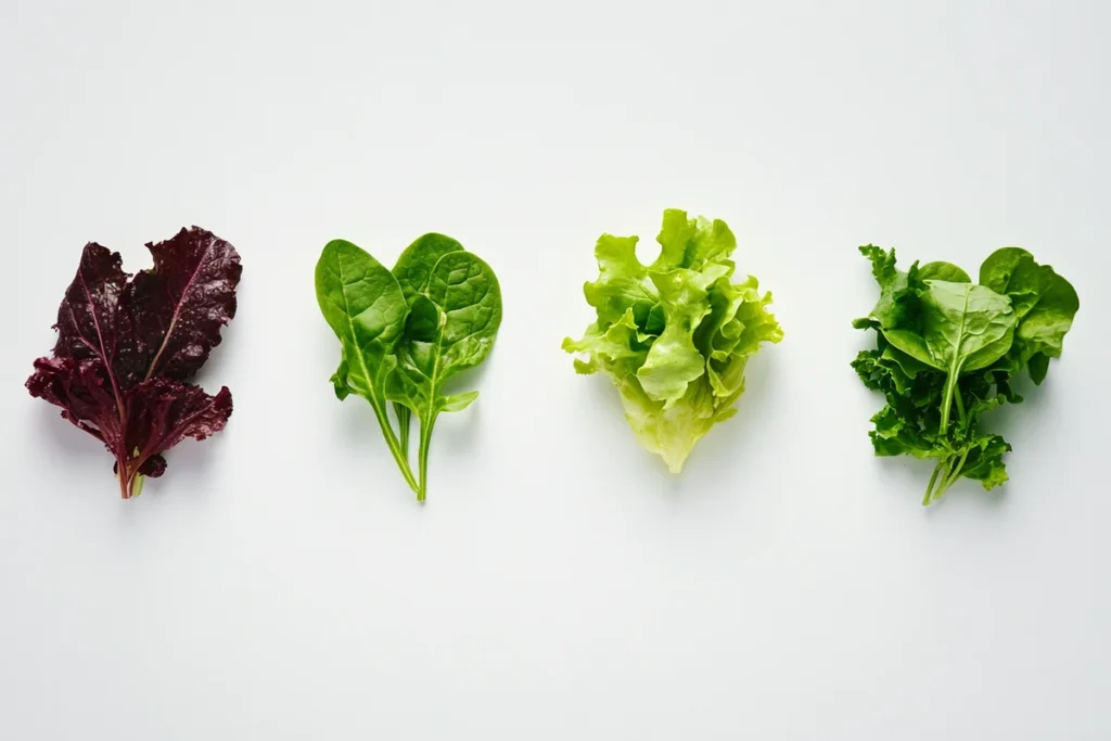 Different types of leafy greens for salads