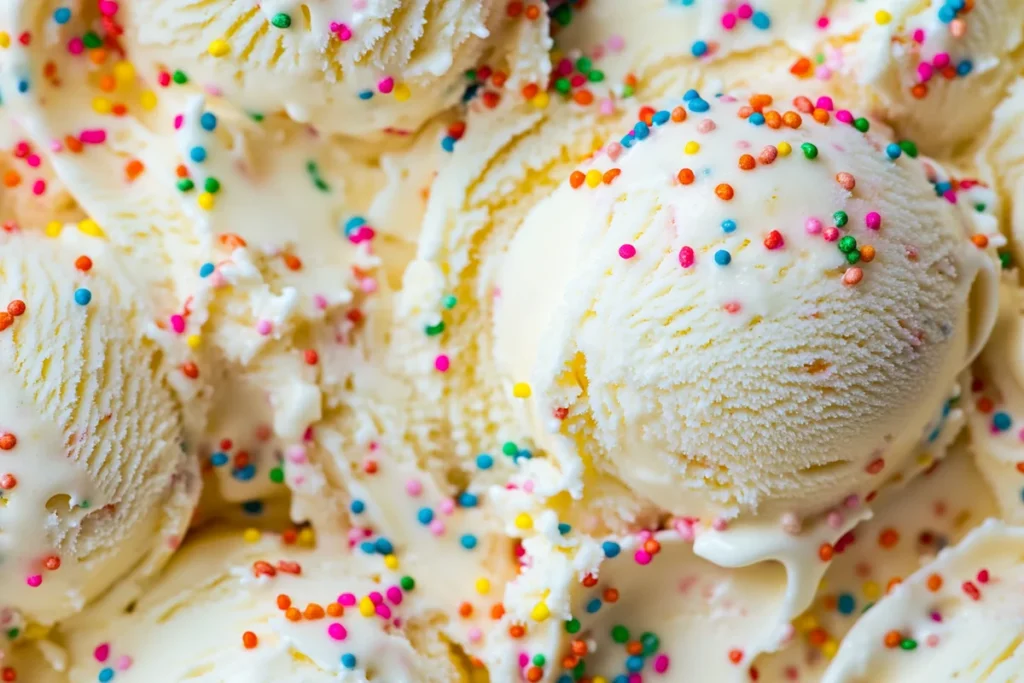 Birthday cake ice cream close-up