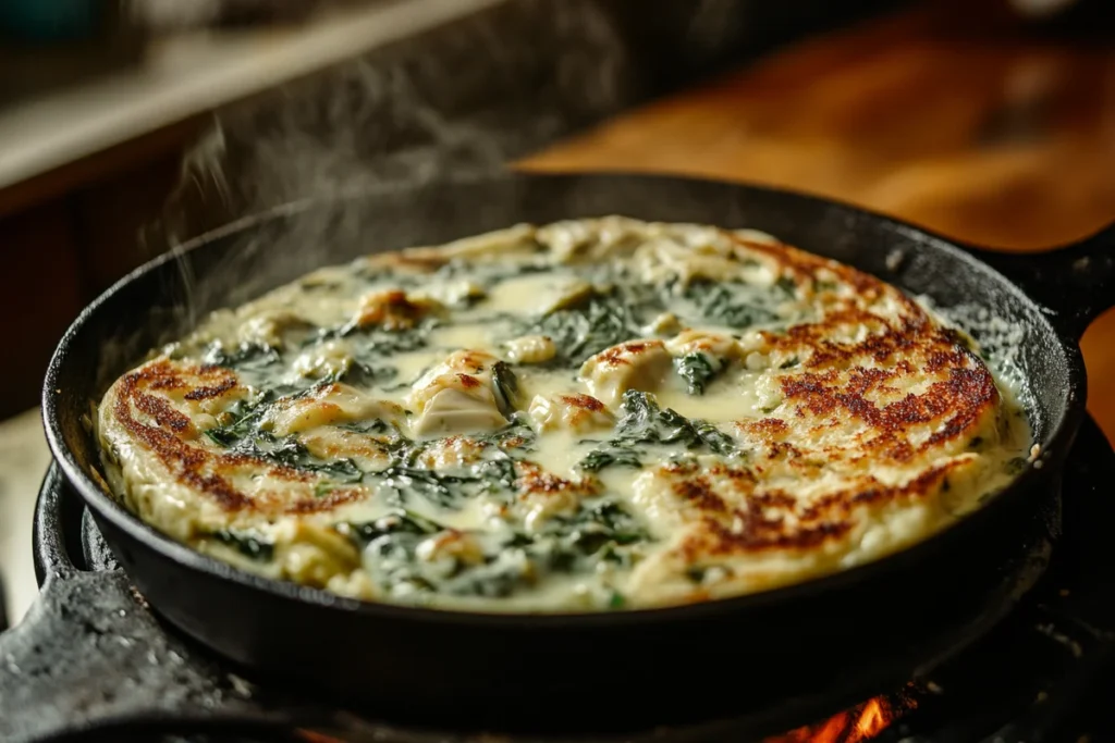 Grilled cheese sandwich cooking in a cast-iron skillet