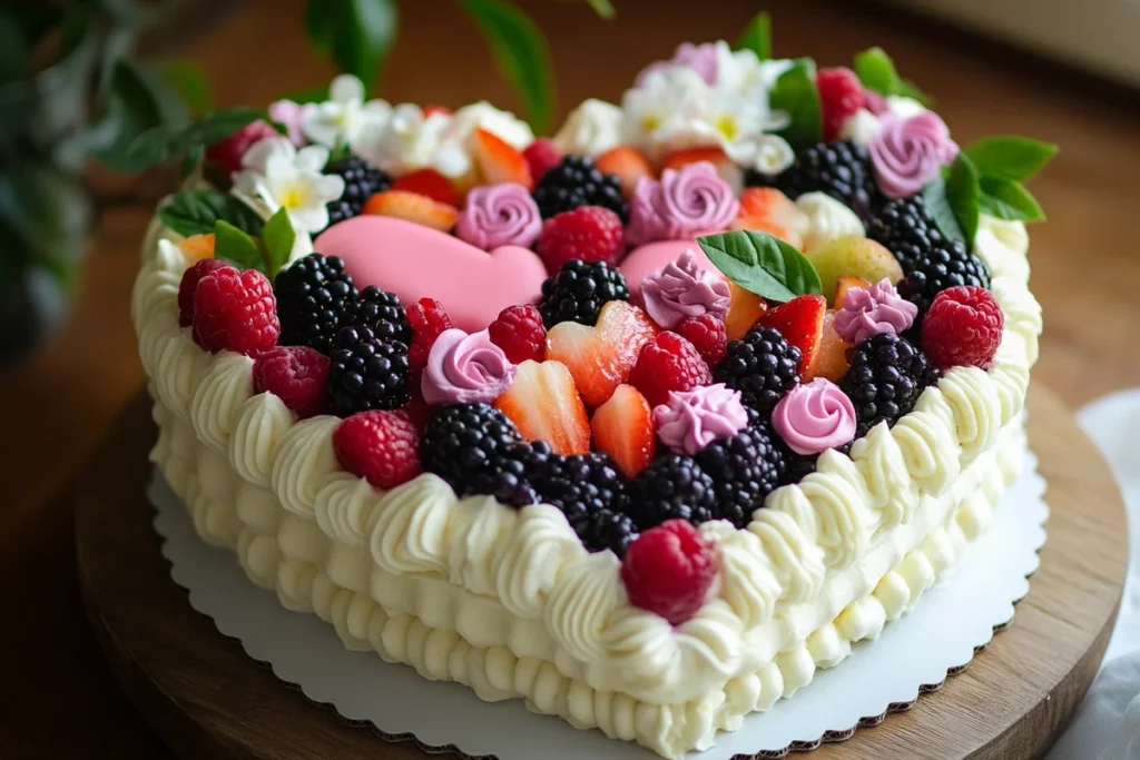 Beautifully decorated heart cake