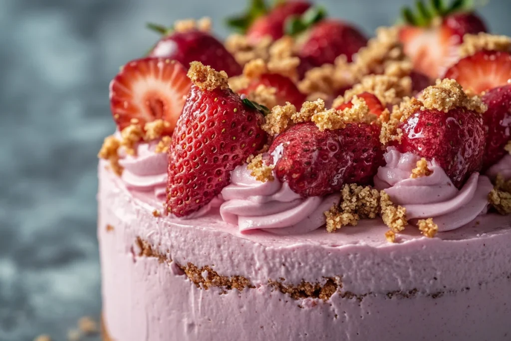 A slice of Strawberry Crunch Cake