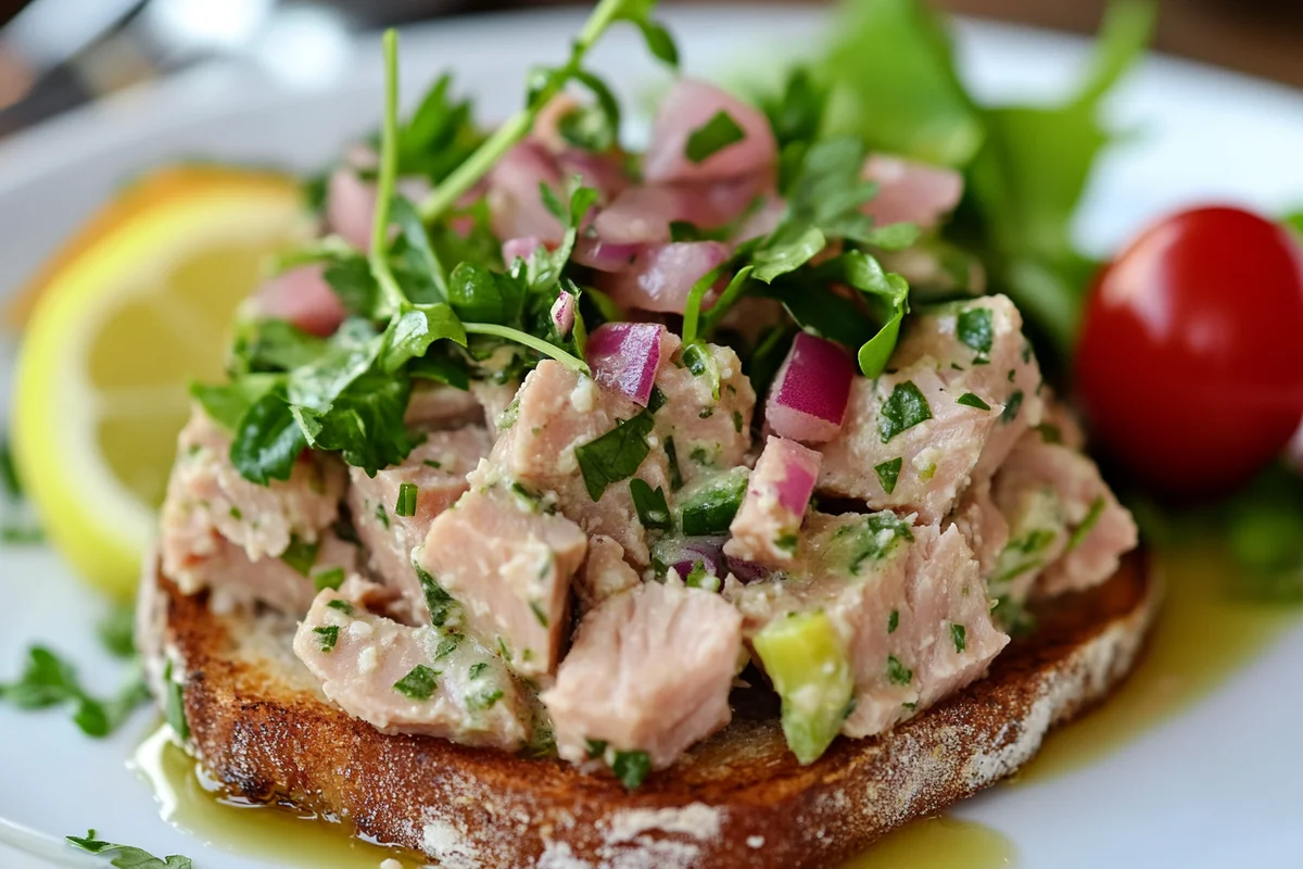 Green Goddess Tuna Salad served on toast