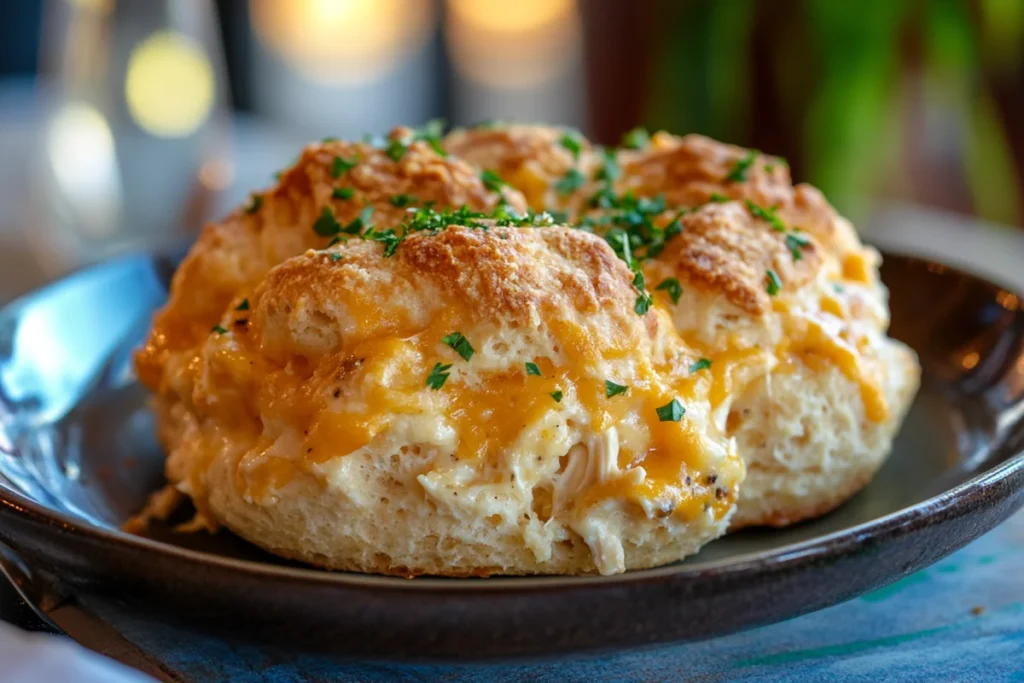 Chicken Cobbler with Cheddar Bay Biscuit Top fresh from the oven