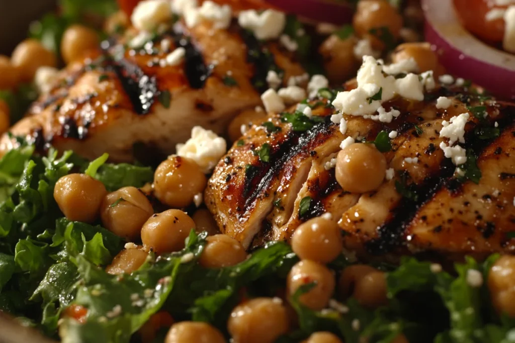 High-protein salad with chicken and chickpeas