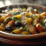 Moroccan tajine dish with vegetables and meat