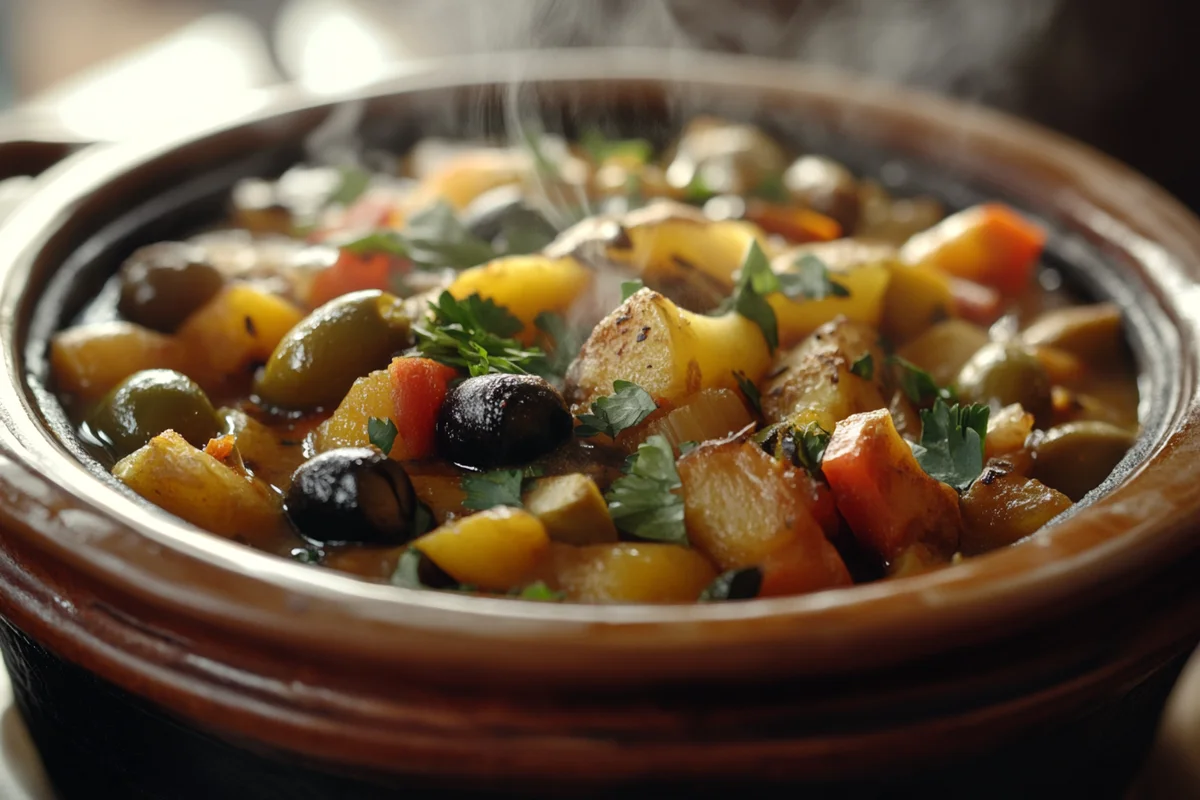 Moroccan tajine dish with vegetables and meat