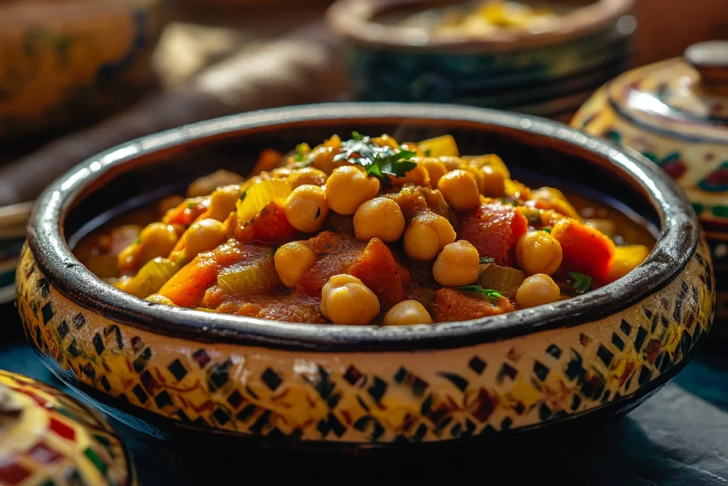 Vegan tajine with chickpeas and Moroccan spices