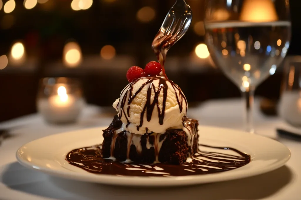 Brownie dessert with vanilla ice cream